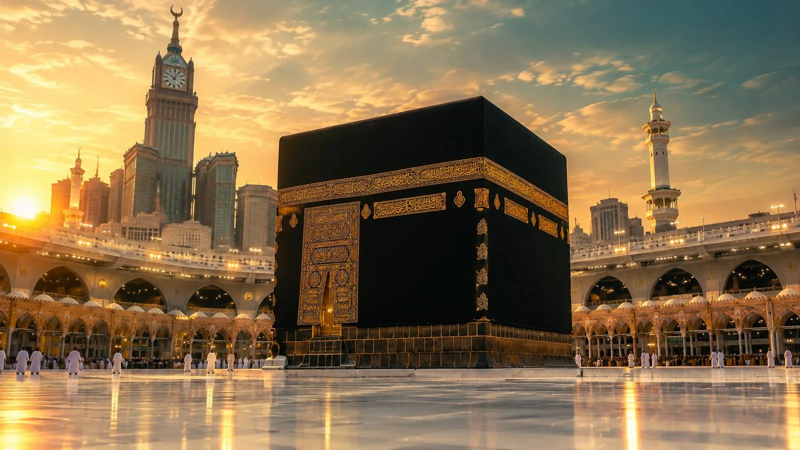 The Kaaba in Makkah at golden hour — the direction Muslims face for the Qibla